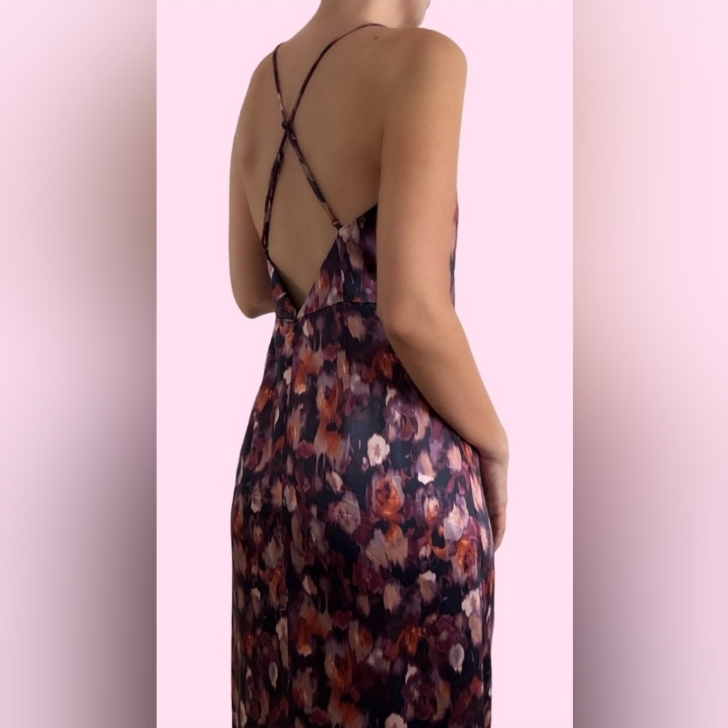 Jason Wu Midi "Painted" Dress Square Neck Thin Cross-Straps Rouching Sz M